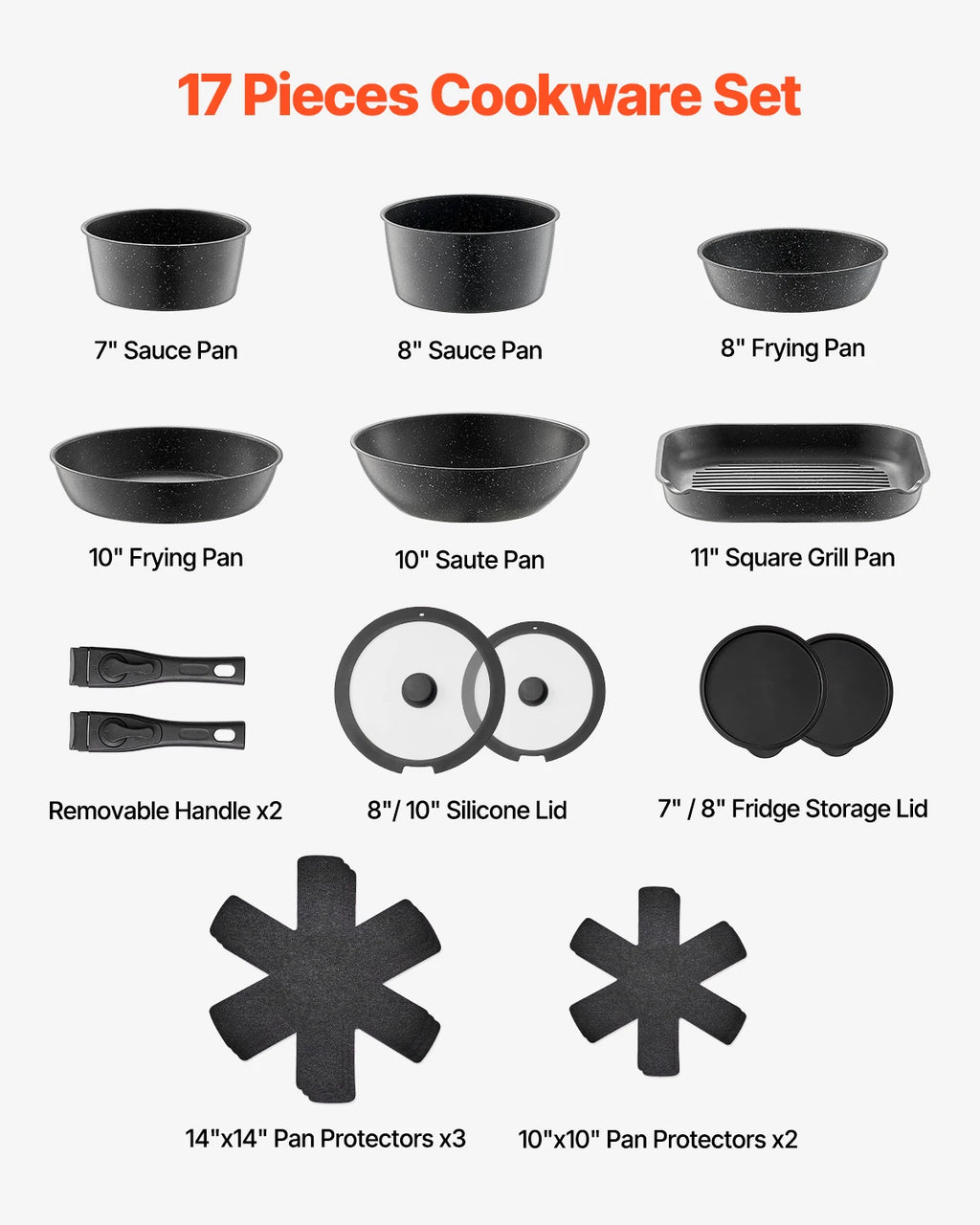 17-Piece Nonstick Granite Cookware Set