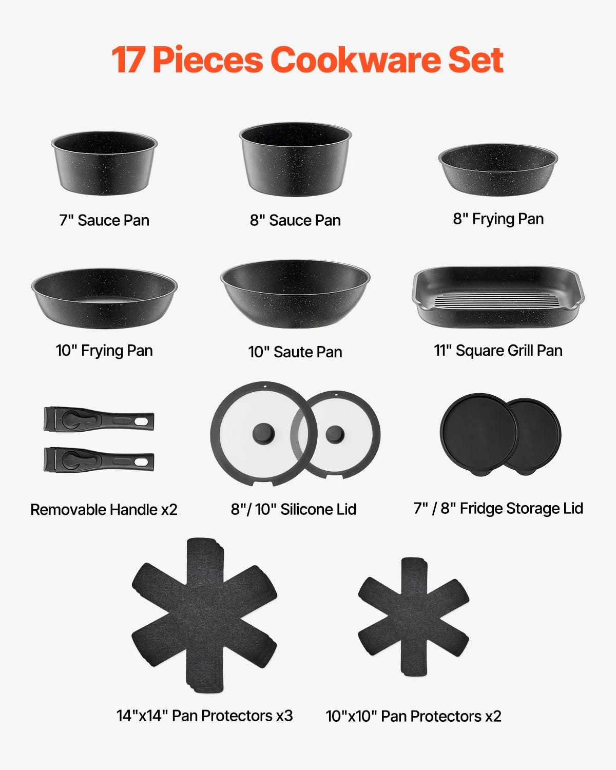 17-Piece Nonstick Granite Cookware Set