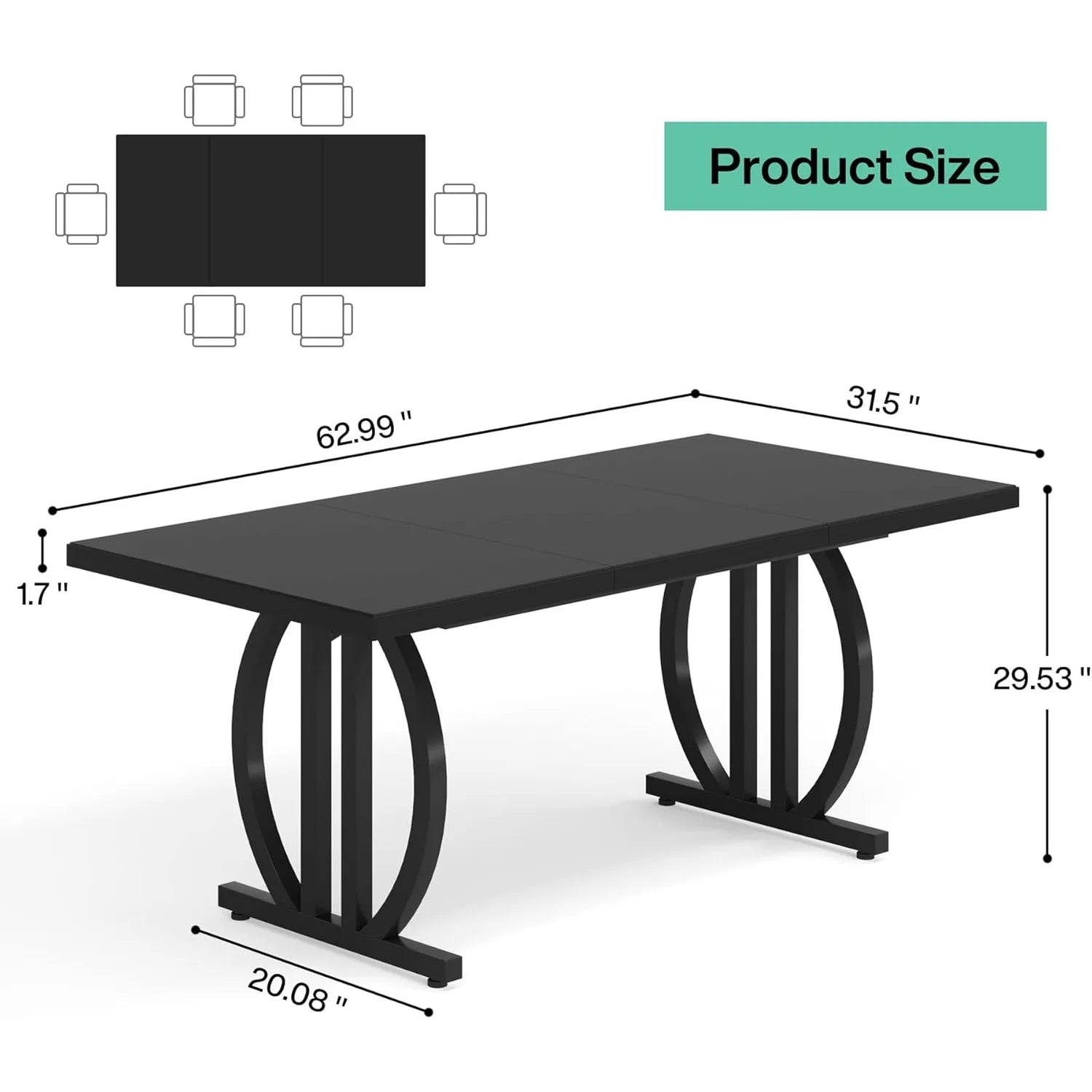 Modern Dining Table for 4-6 People – 63" Large Rectangular Kitchen & Dining Table
