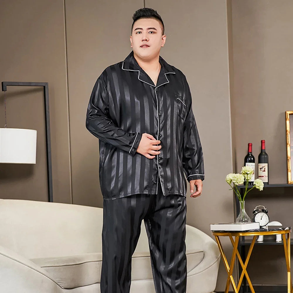 Plus Size Men’s Ice Silk Satin Pajama Set – Cool, Casual & Luxurious Sleepwear