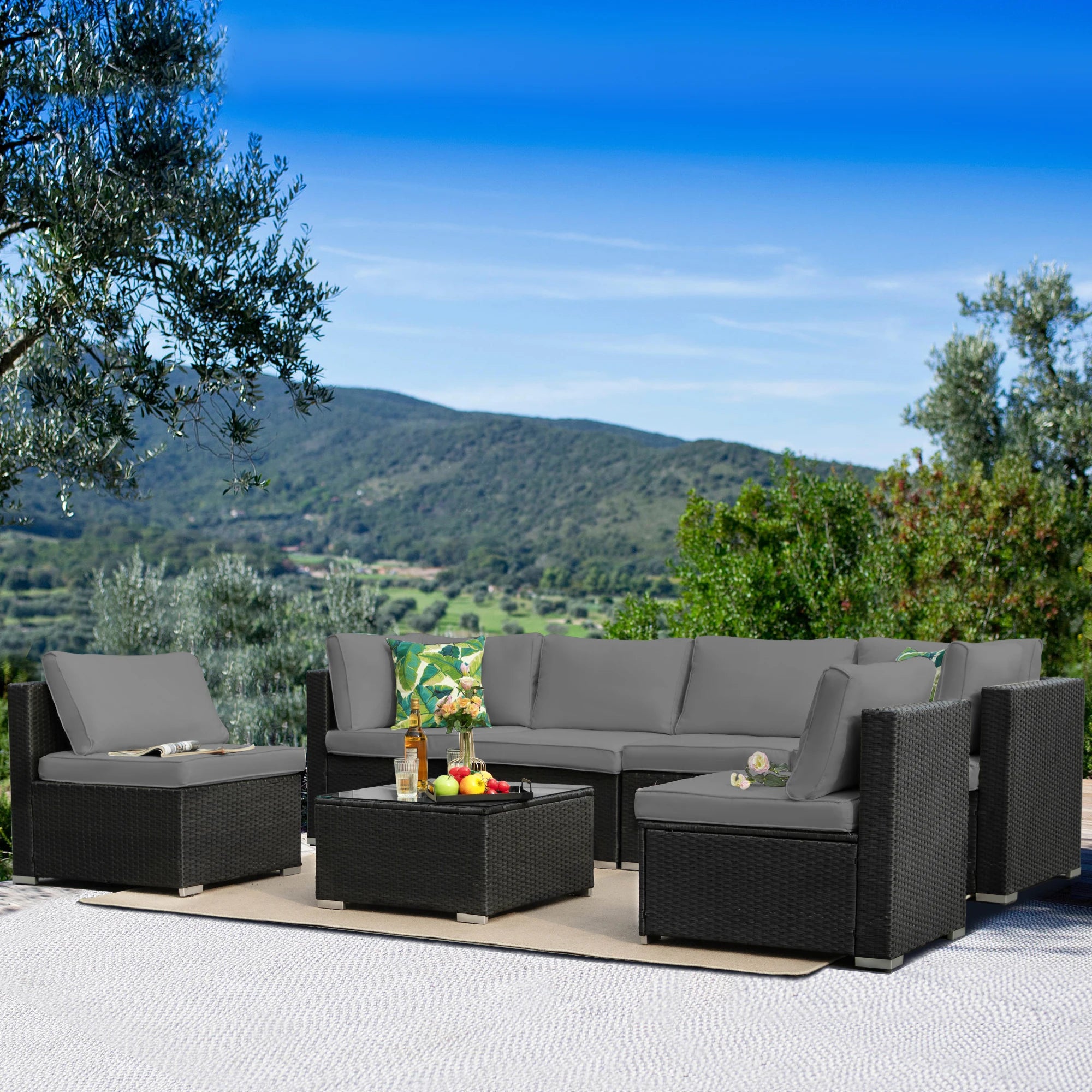 Outdoor Patio Furniture, 8 Piece Sectional Sofa with Thick Cushions, PE Rattan Wicker