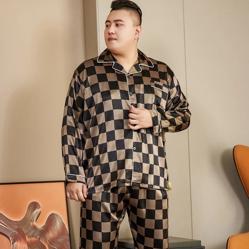 Plus Size Men’s Ice Silk Satin Pajama Set – Cool, Casual & Luxurious Sleepwear