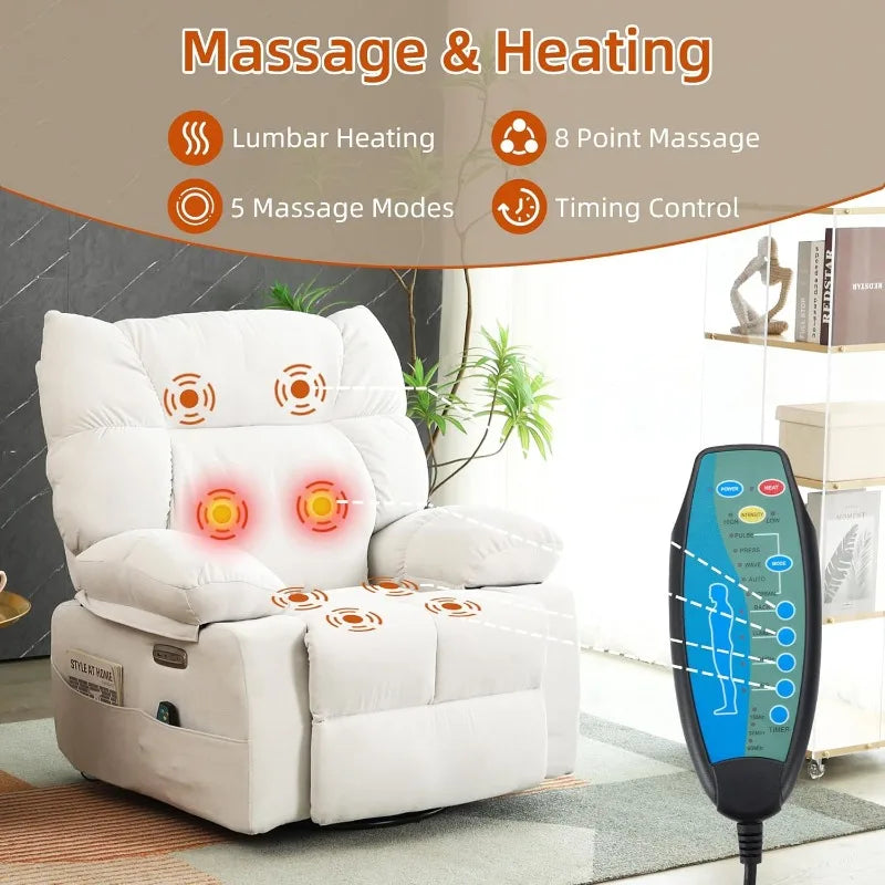 Power Swivel Massage Rocking Recliner Chair with Heat & USB Ports