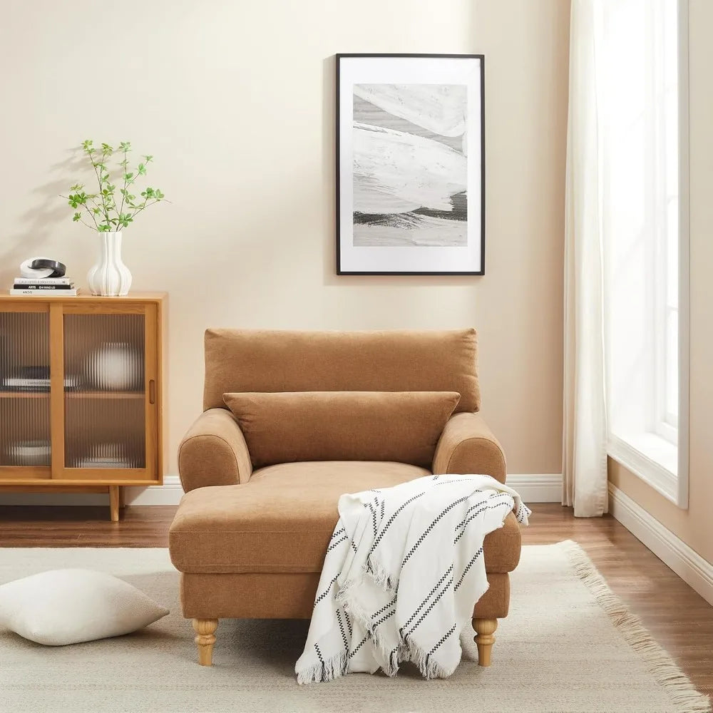 Modern Chaise Lounge Chair with Adjustable Backrest, Upholstered
