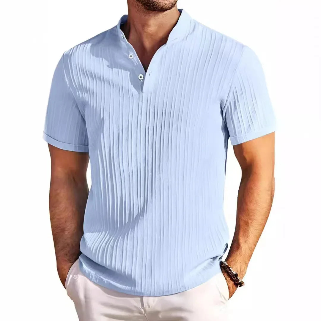 Men's Retro Cotton and Linen Casual Shirt with Sporty Stand-up Collar