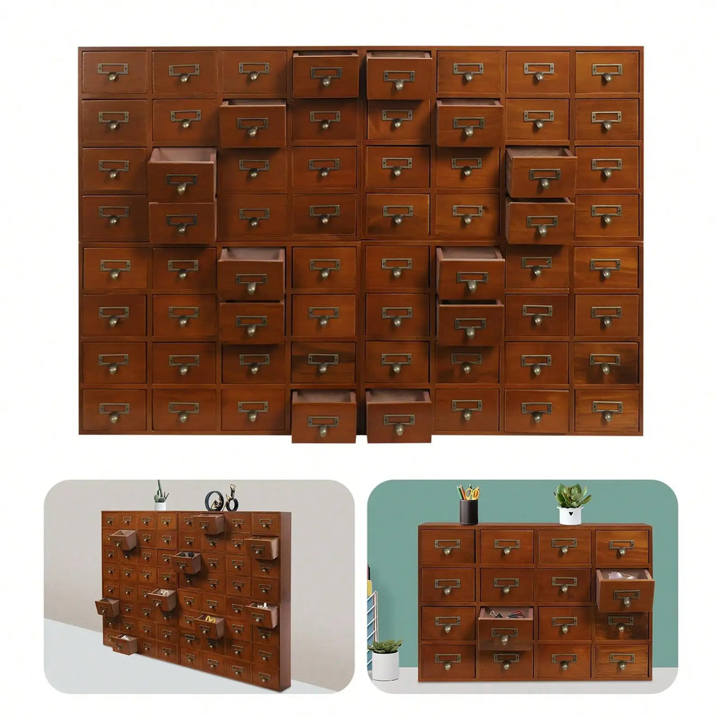 64-Drawer Vintage Apothecary Storage Cabinet