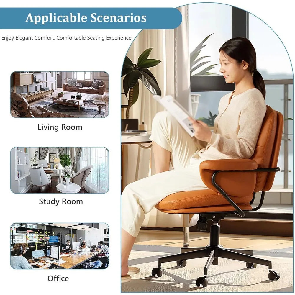 Ergonomic Desk Chair PU Leather, Swivel, Adjustable with Lumbar Support