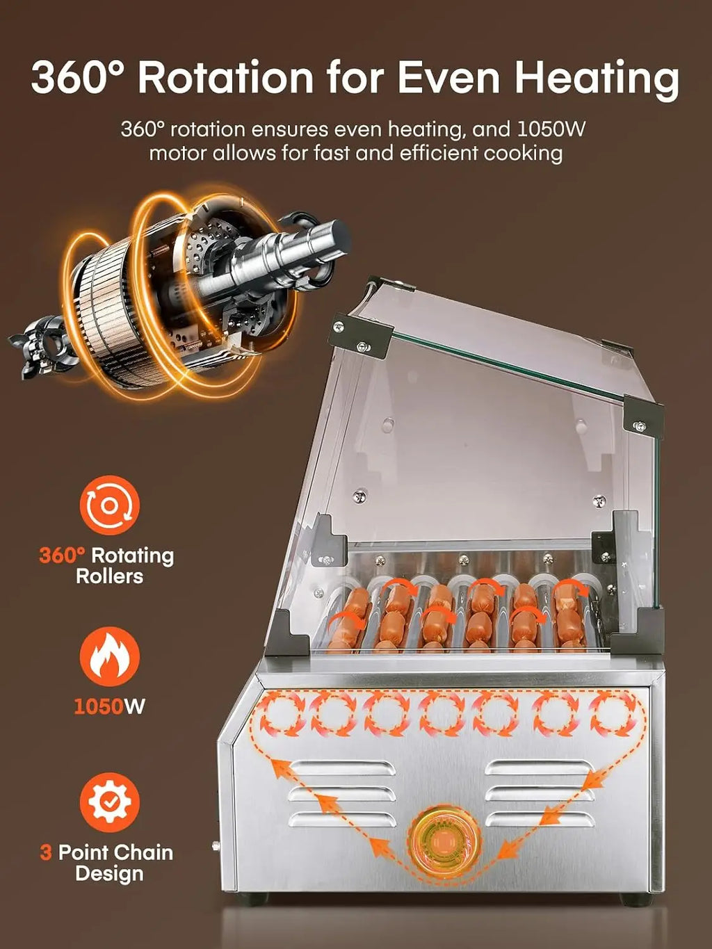7 Roller Hot Dog Machine with Bun Warmer