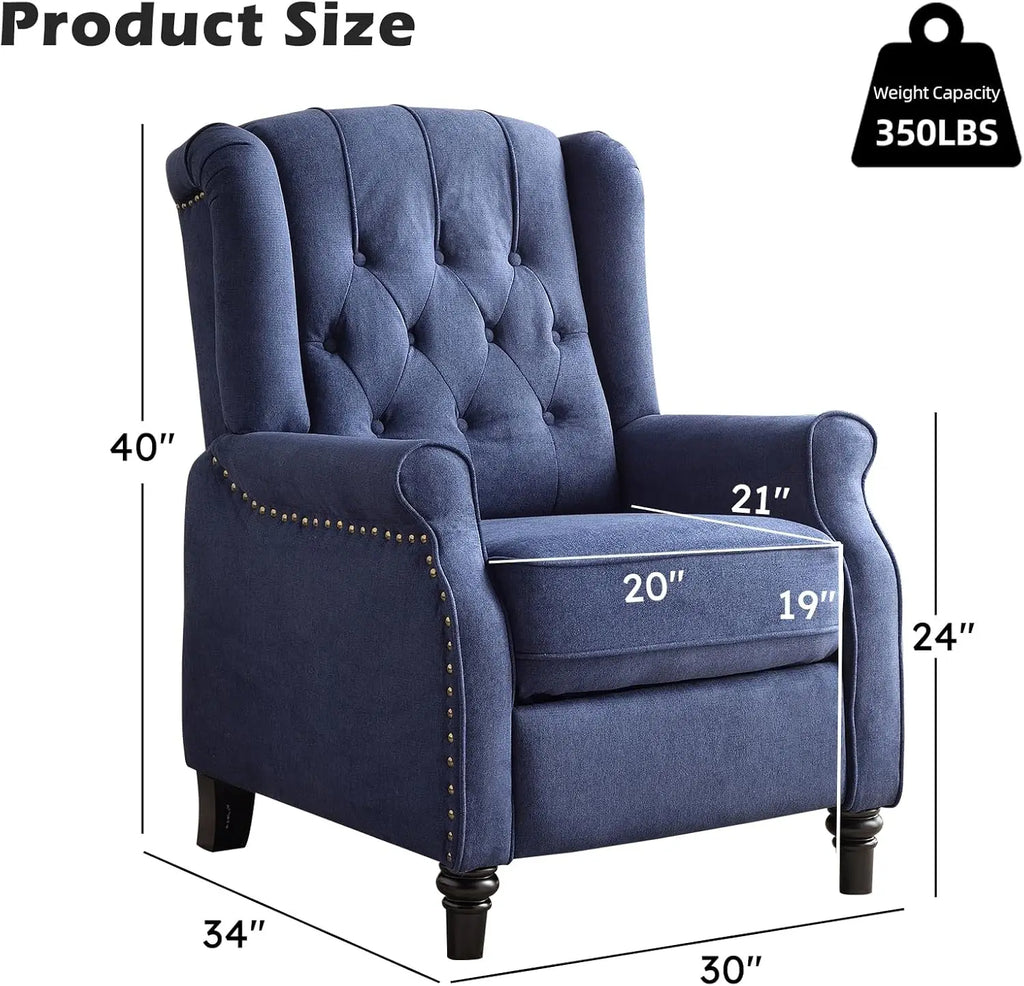 Push Back Recliner Lounge Chair, Fabric with Padded Seat