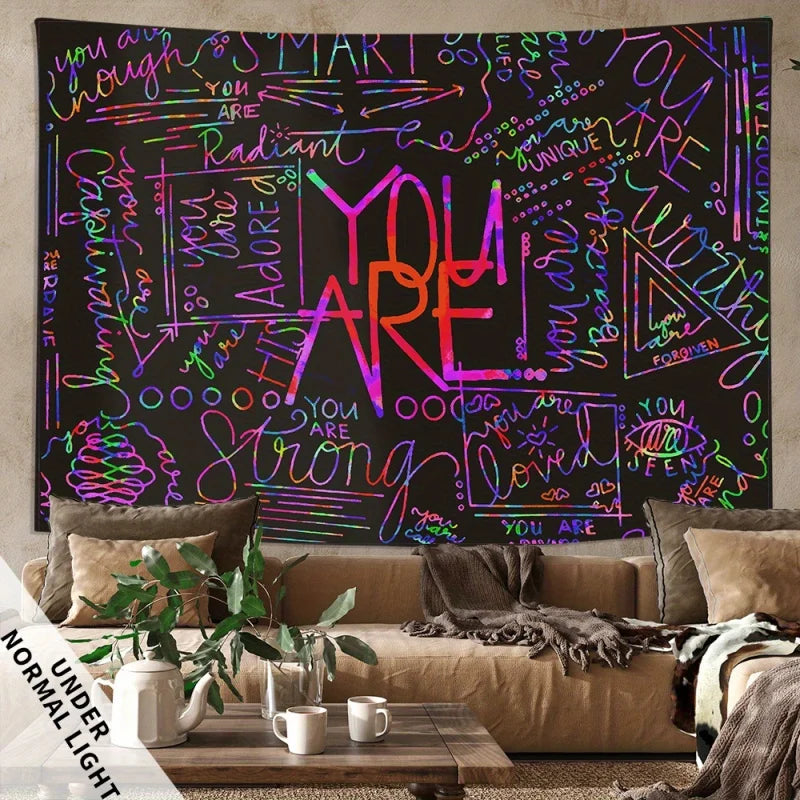 1pc Colorful “You Are” Fluorescent Tapestry – Inspirational Blacklight Wall Hanging