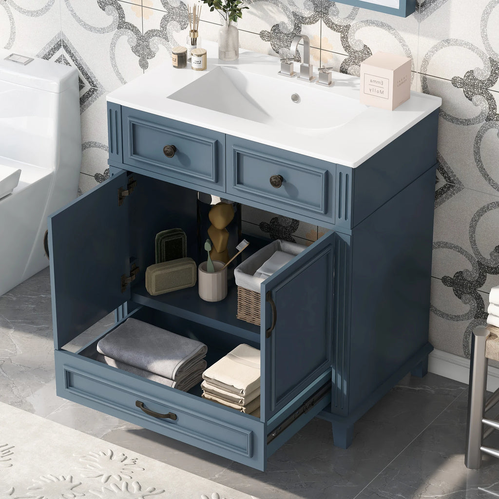 30" Solid Wood Bathroom Vanity with Ceramic Sink