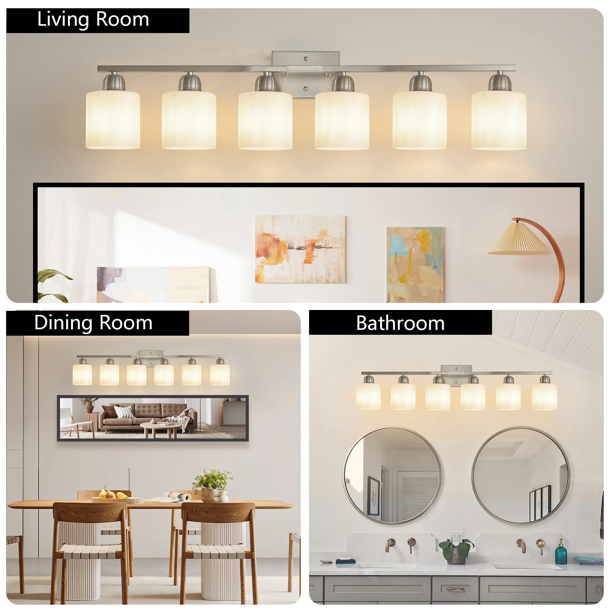 Milk Glass Bathroom Vanity Light Over Mirror, Matte Finish with Frosted Glass