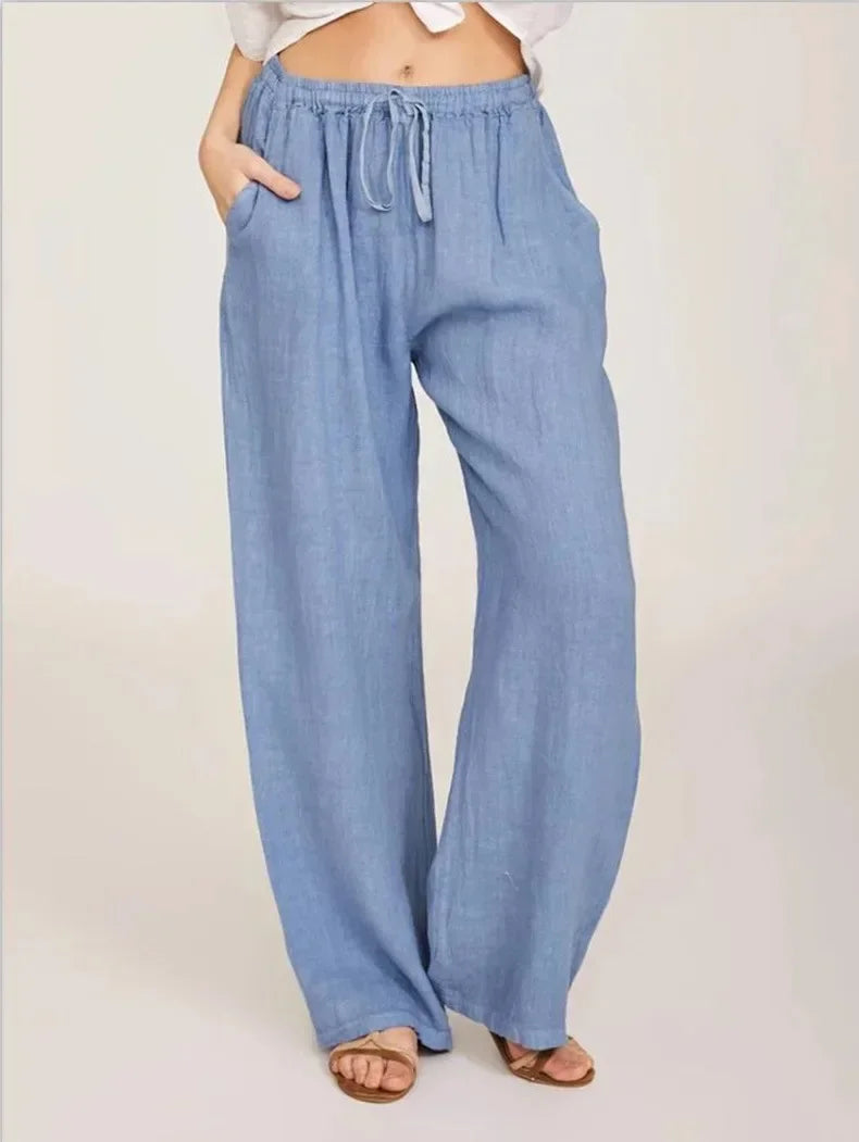 Women’s Cotton Linen Wide Straight Leg Pants
