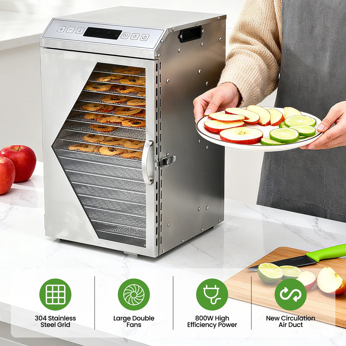 800W 18-Tray Stainless Steel Food Dehydrator
