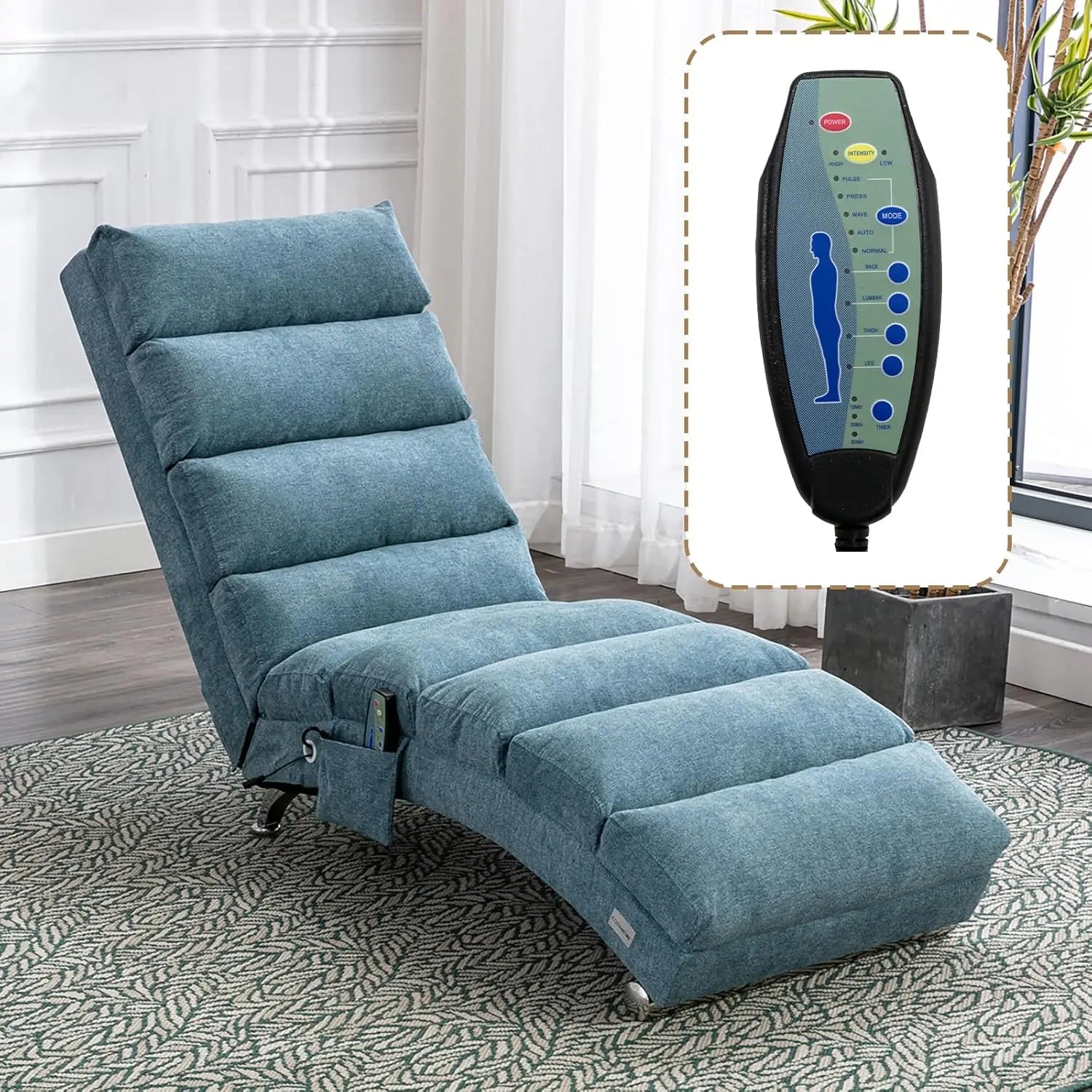 Indoor Chaise Lounge Chair with Electric Massage – 5 Modes, Breathable Linen Upholstered Recliner