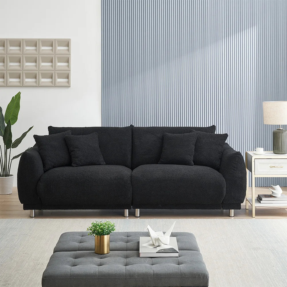 86.6-Inch Teddy Fleece Sofa with Four Throw Pillows