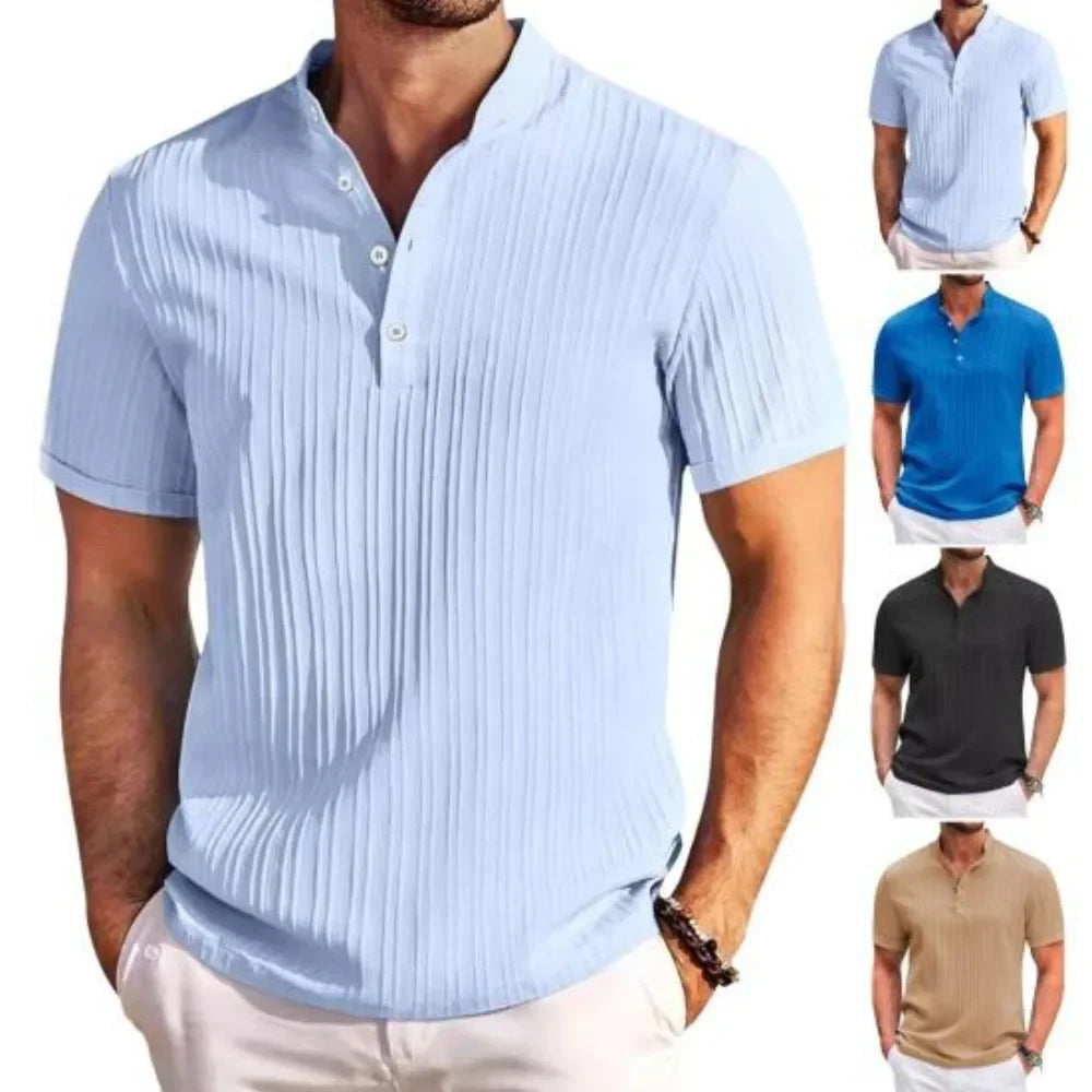 Men's Retro Cotton and Linen Casual Shirt with Sporty Stand-up Collar