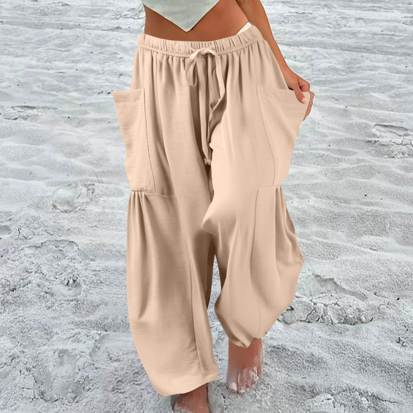 Women’s Plus Size Middle Waist Baggy Pants with Pockets – Korean Fashion