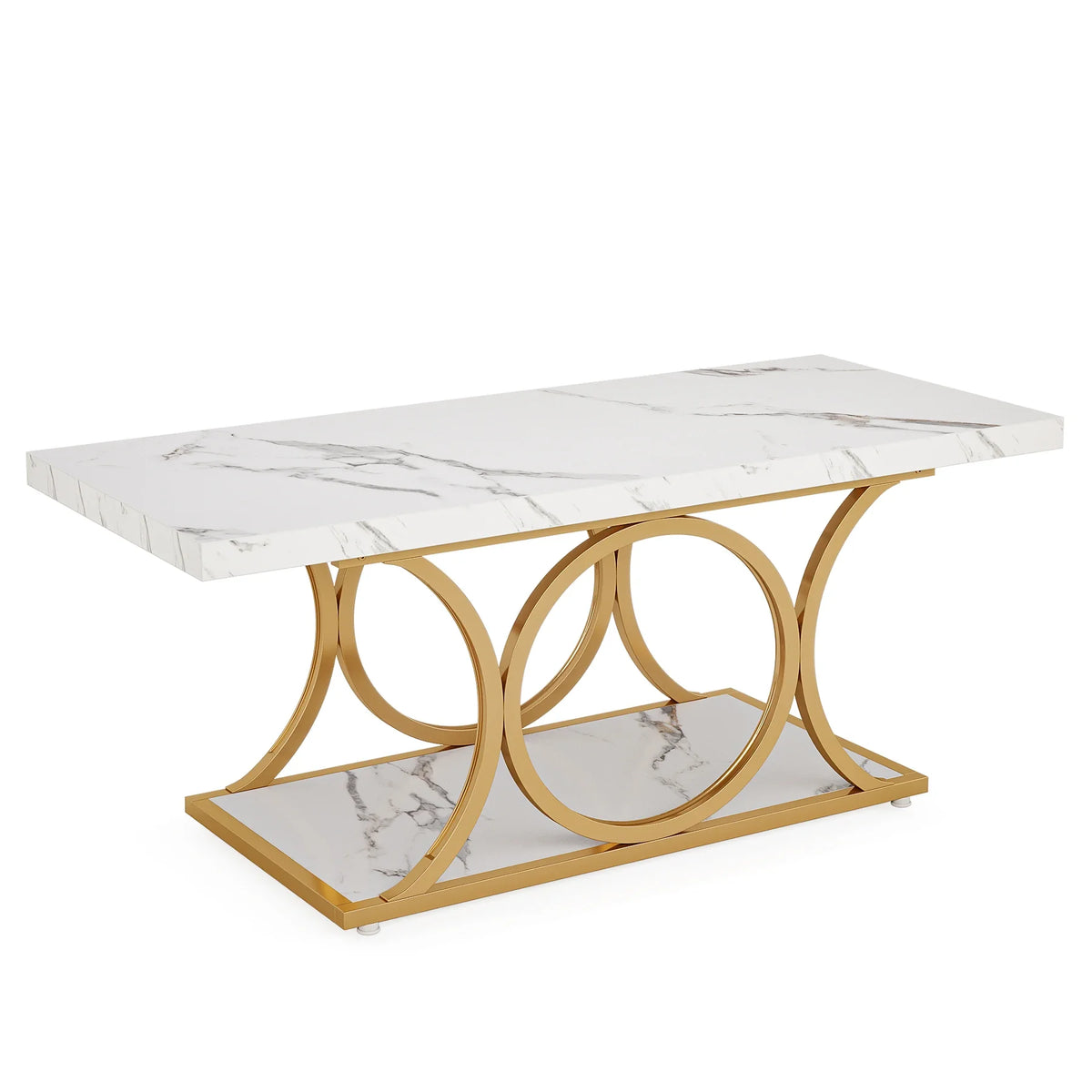 2-Tier Faux Marble Rectangle Coffee Table