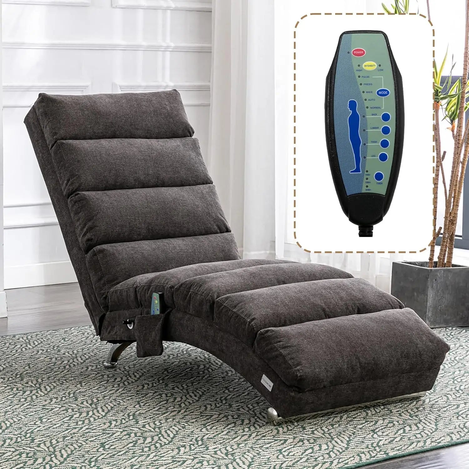 Indoor Chaise Lounge Chair with Electric Massage – 5 Modes, Breathable Linen Upholstered Recliner