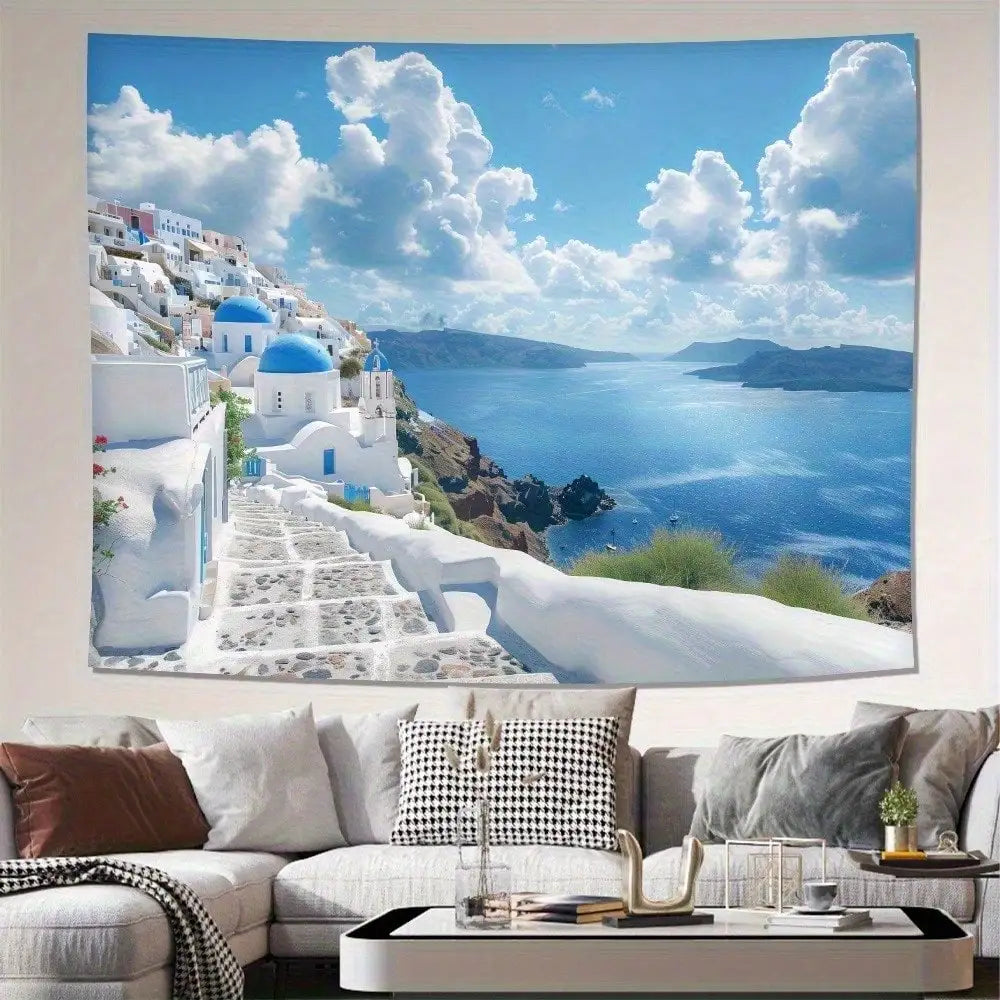 1pc Santorini Mediterranean Coastal Wall Hanging