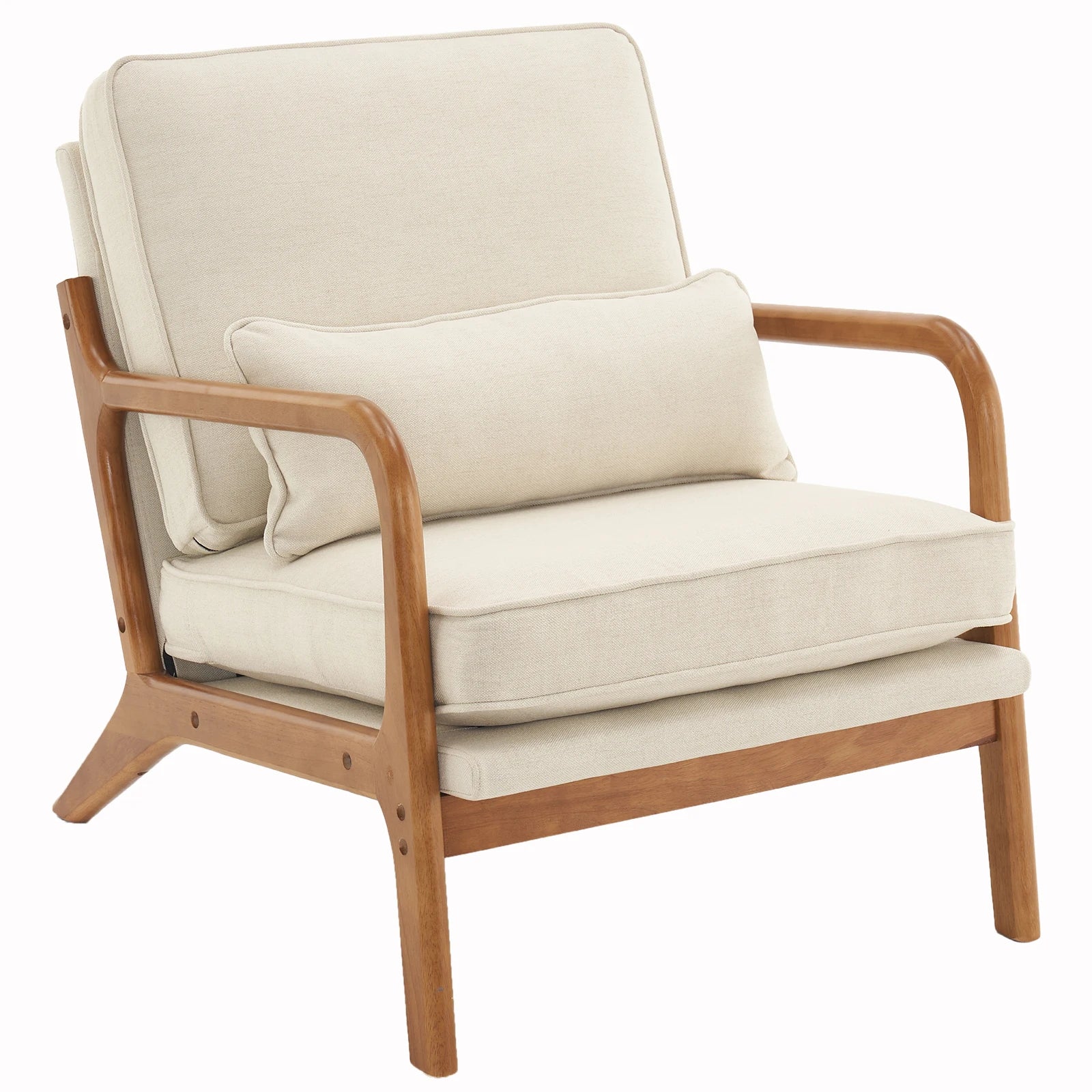 Off-White Upholstered Oak Indoor Lounge Chair