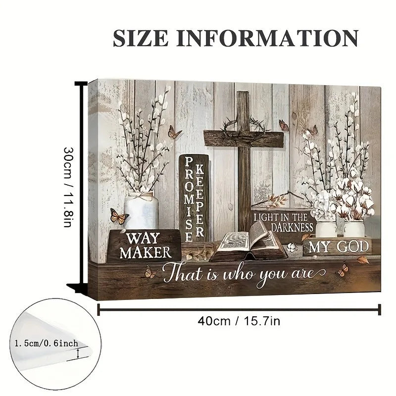 1pc Wooden Framed Farmhouse Cotton Flower Canvas Painting, Inspirational