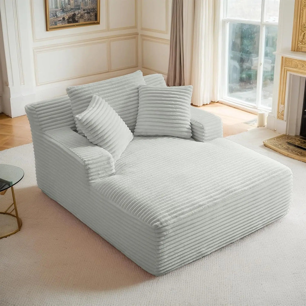 Oversized Corduroy Chaise Lounge Chair with Sofa Bed & Throw Pillows