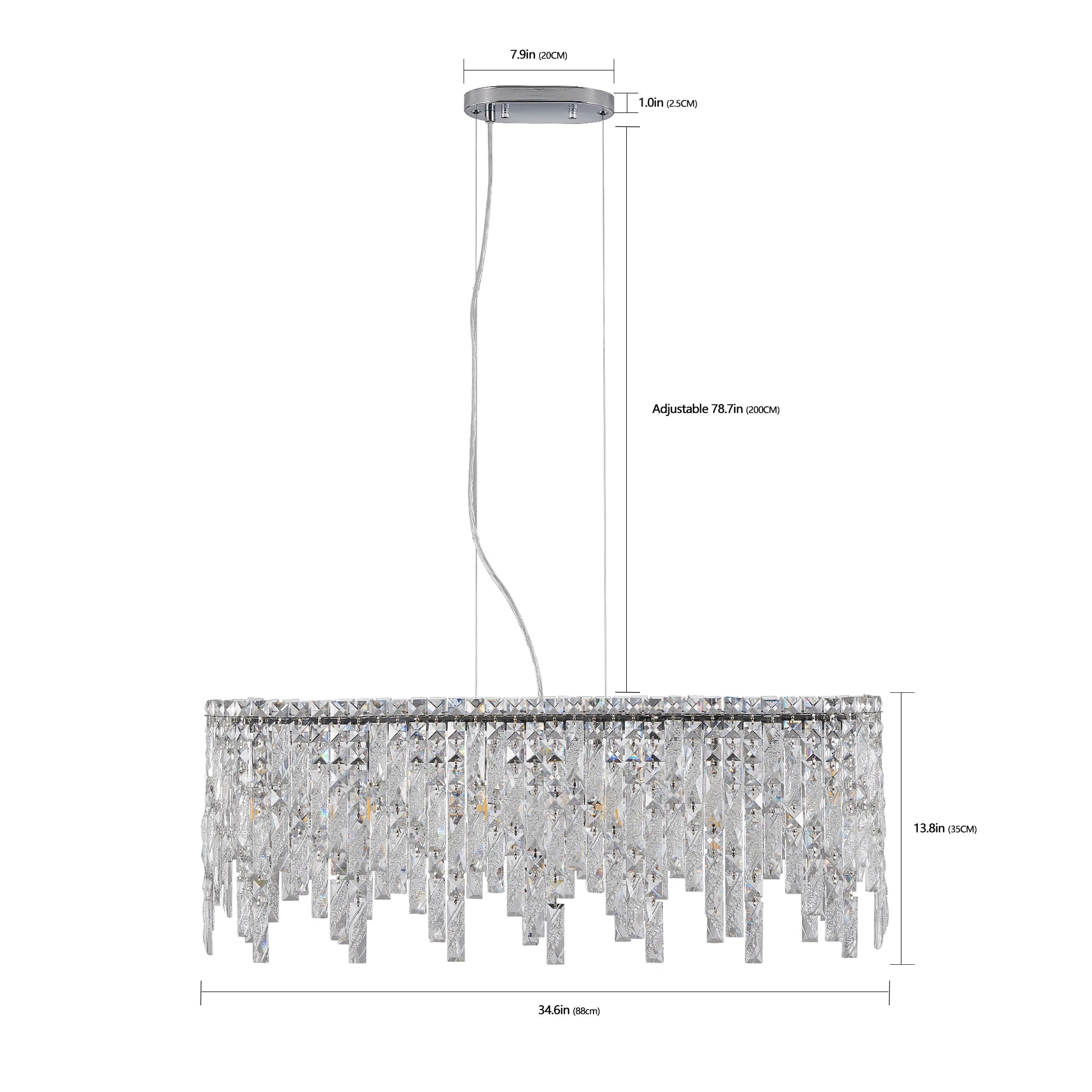 Silver Elegant Oval Crystal Chandelier with Reflective Hanging Crystals