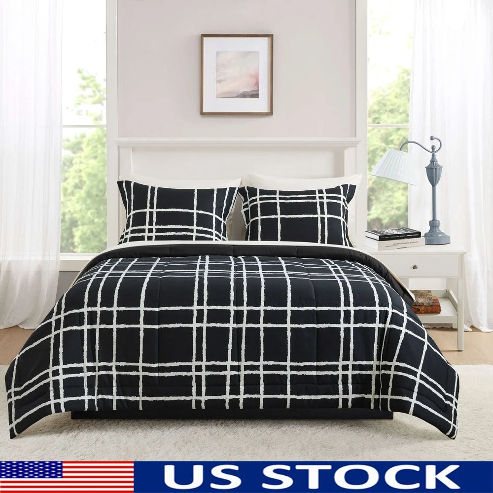 7-Piece Reversible Black & White Checker Comforter Set