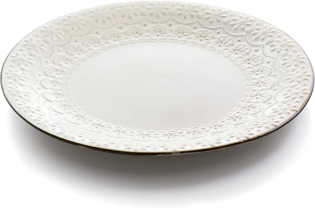 Countess 16-Piece Embossed Double Bowl Stoneware Dinnerware Set in Ivory