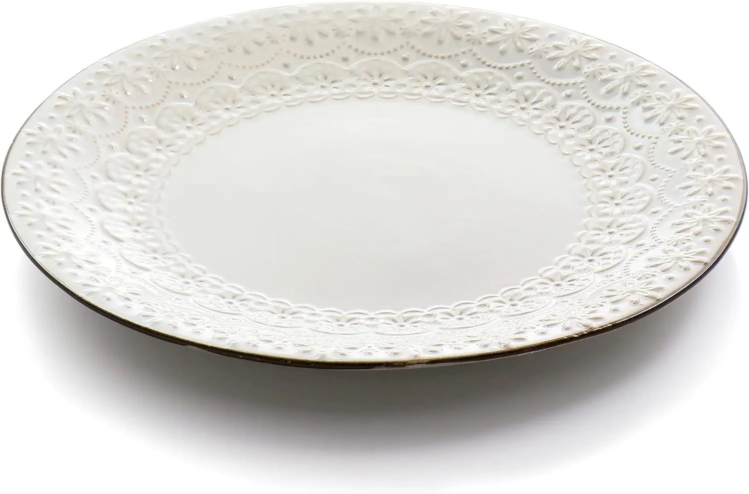Countess 16-Piece Embossed Double Bowl Stoneware Dinnerware Set in Ivory