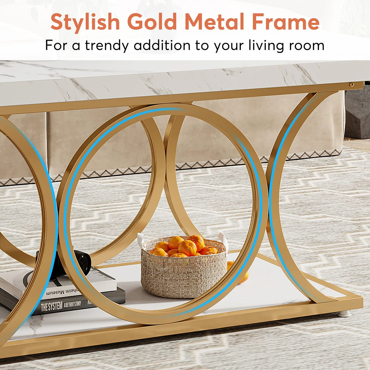 2-Tier Faux Marble Rectangle Coffee Table