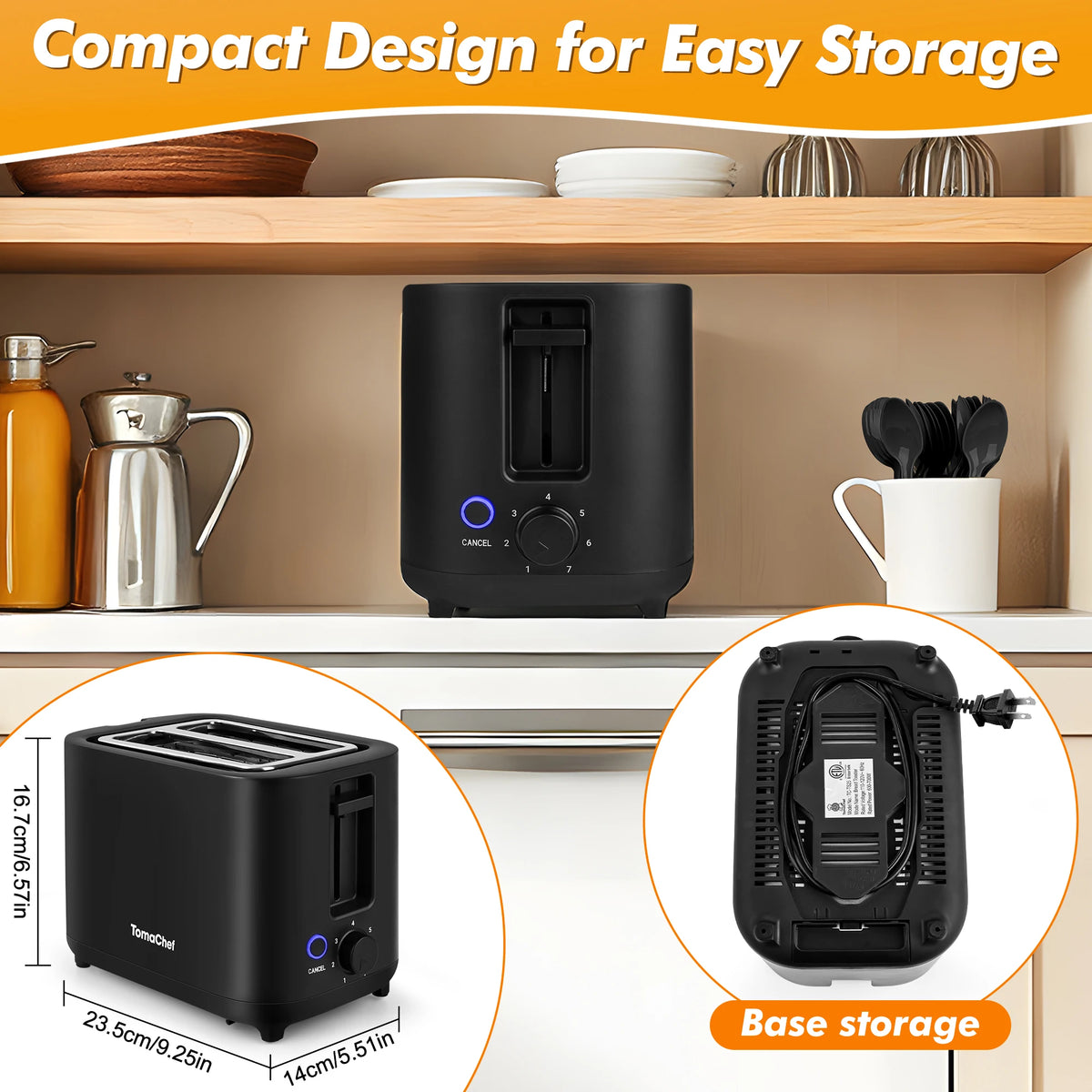 Compact 700W Electric Toaster