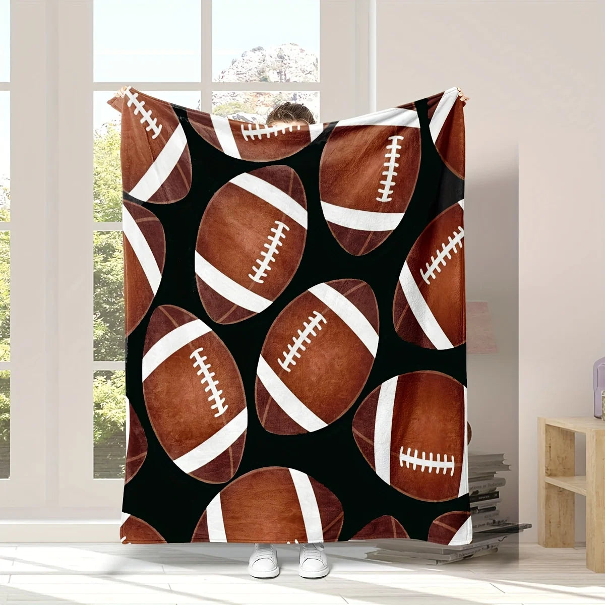 Soft All-Season Rugby-Themed Flannel Blanket – American Football Pattern
