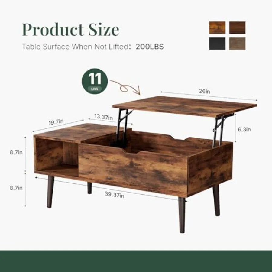 Wood Lift Top Coffee Table with Hidden Storage