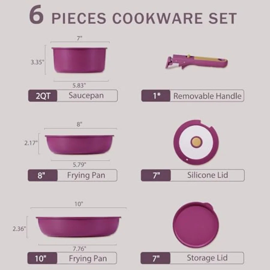 Ceramic Pots and Pans Set with Detachable Handle