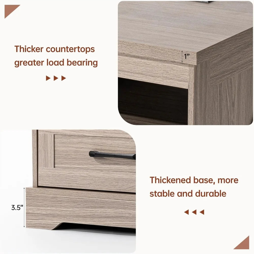 18'' Farmhouse Nightstand with LED Lights, Power Outlets & USB Ports