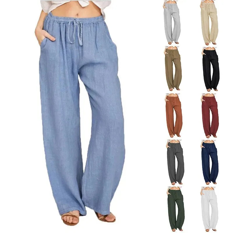 Women’s Cotton Linen Wide Straight Leg Pants