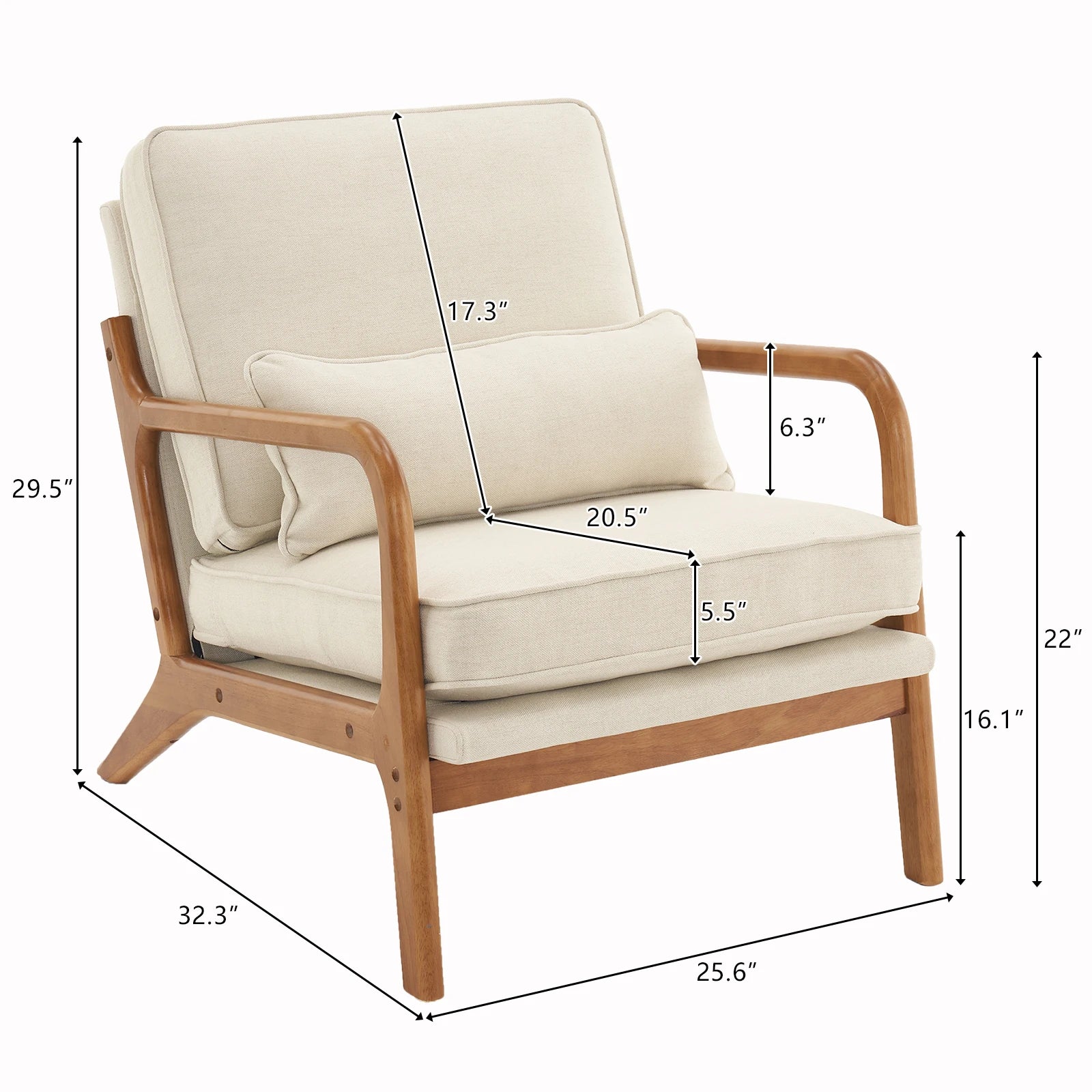 Off-White Upholstered Oak Indoor Lounge Chair