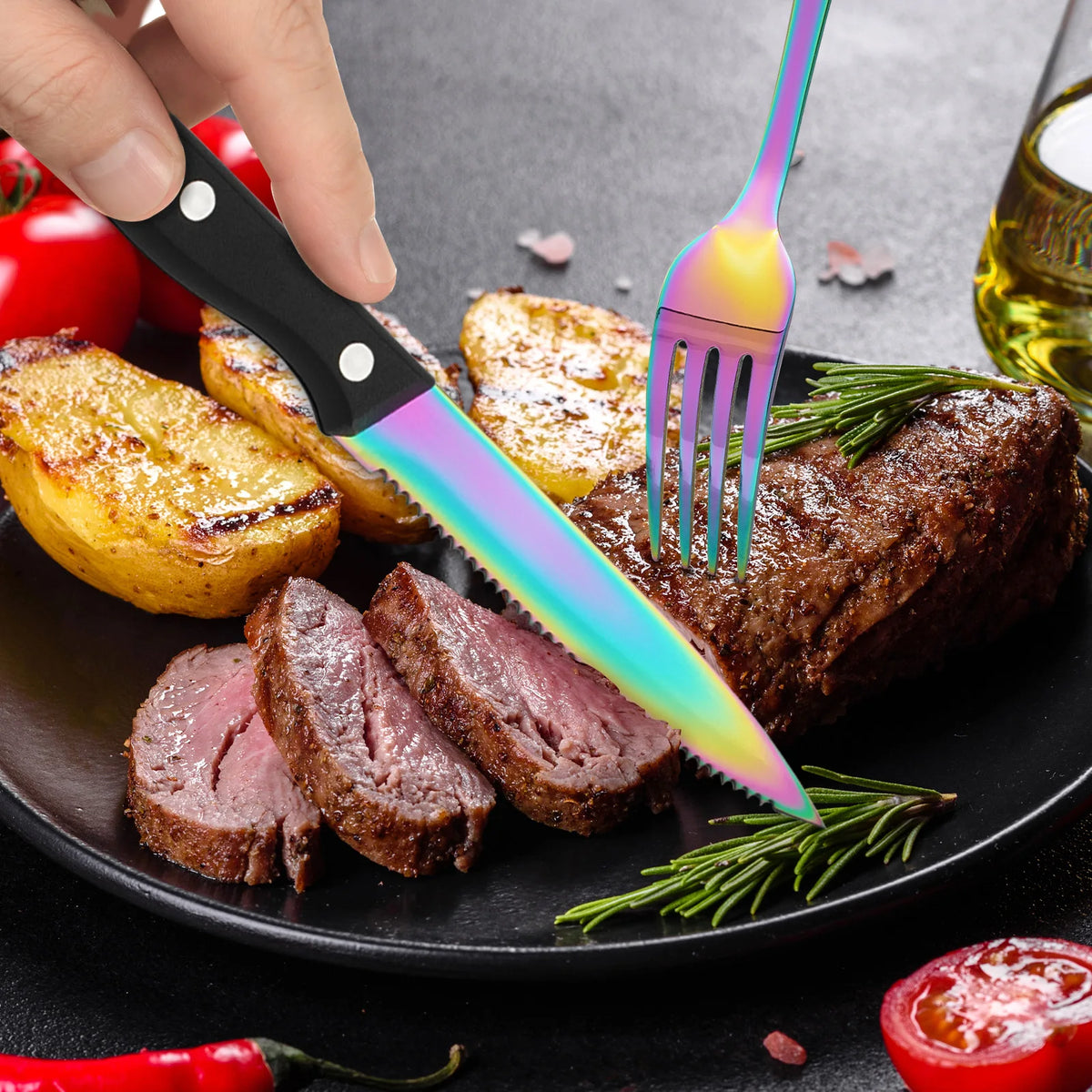 24PCS Rainbow Stainless Steel Flatware Set for 4