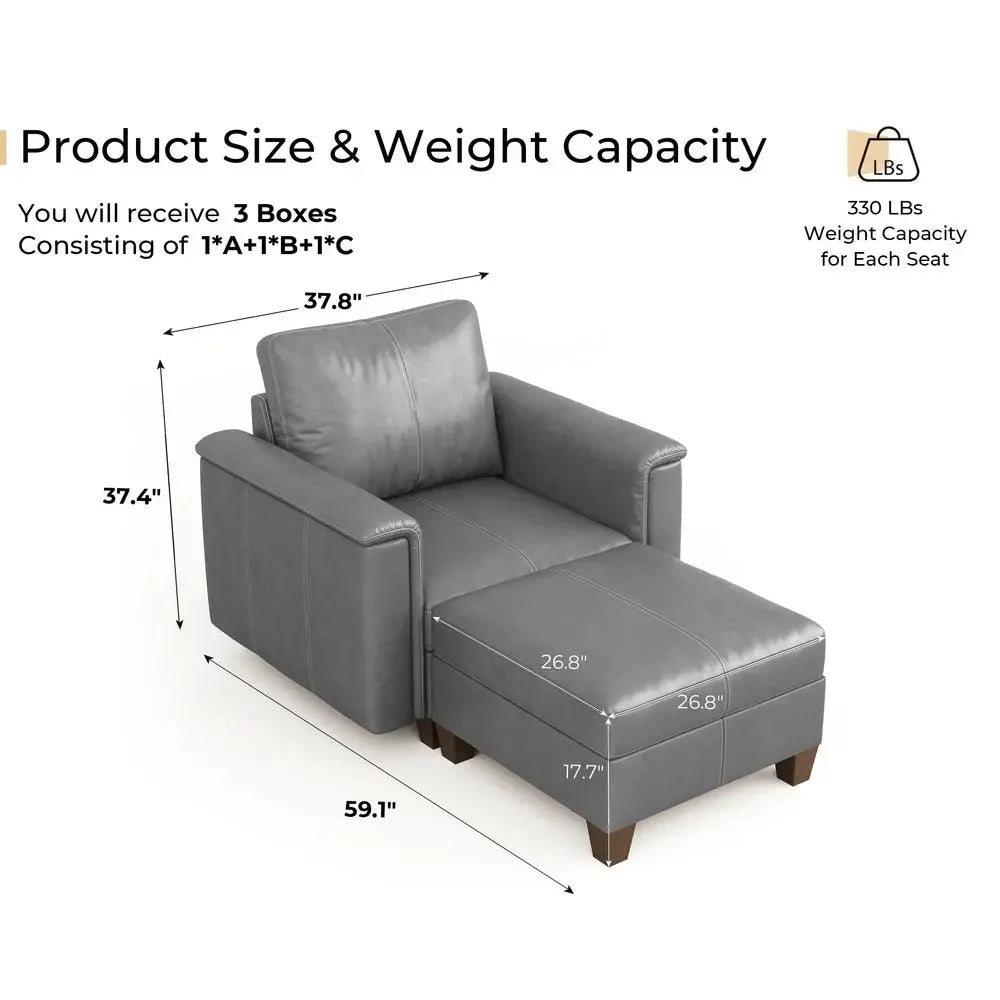 Faux Leather Modular Sectional Sofa with Storage