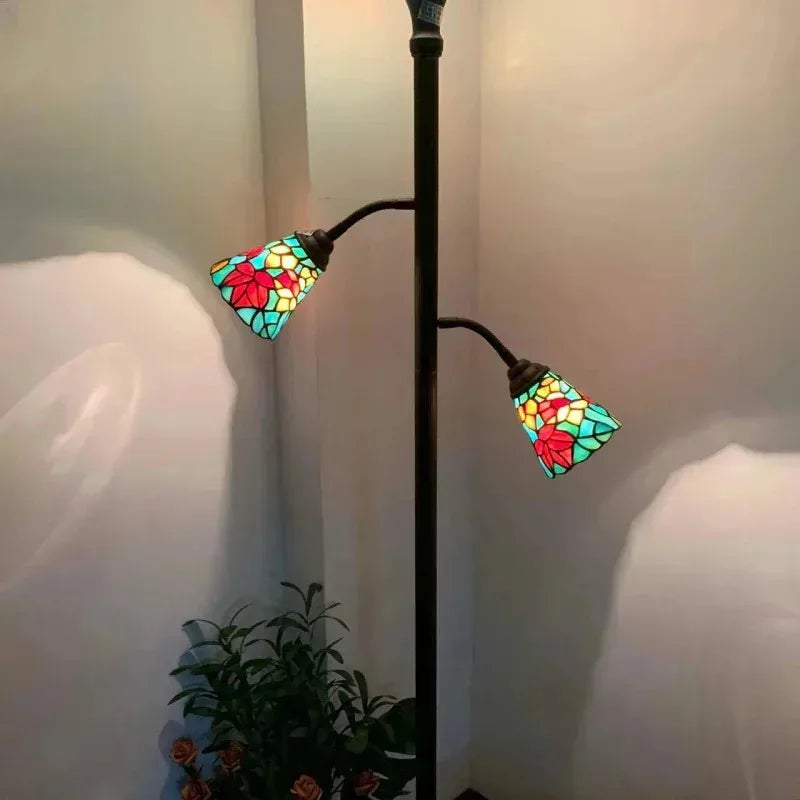 Maple Tree Leaves Tiffany Style Stained Glass Floor Lamp