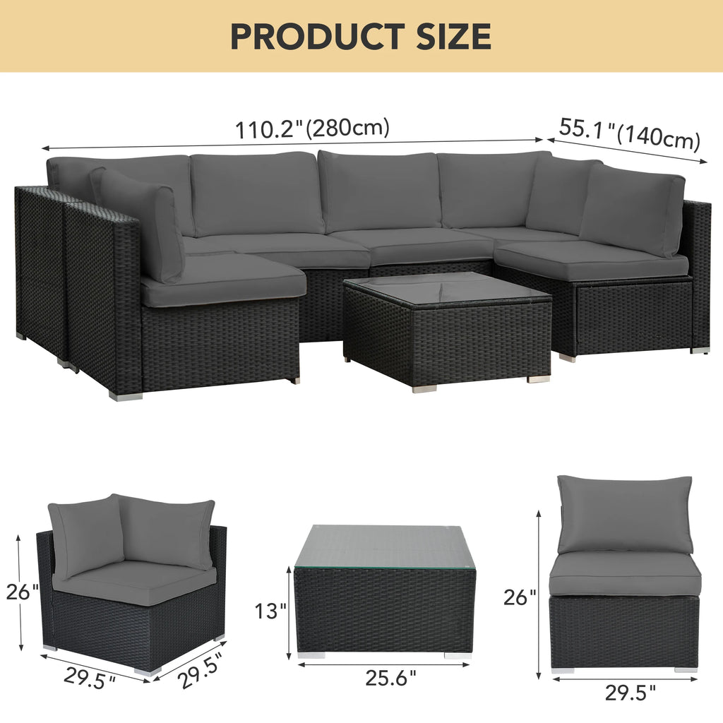 Outdoor Patio Furniture, 8 Piece Sectional Sofa with Thick Cushions, PE Rattan Wicker