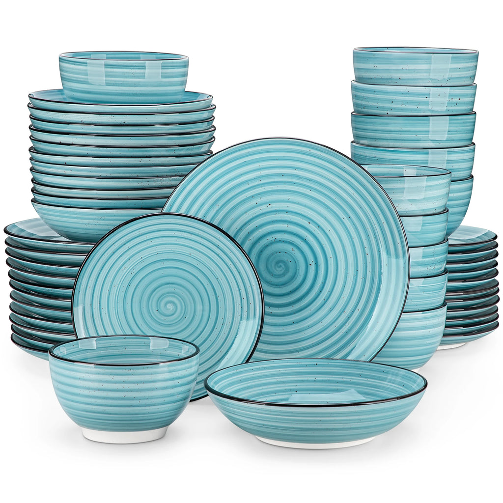 24-Piece Blue Handpainted Spiral Dinnerware Set