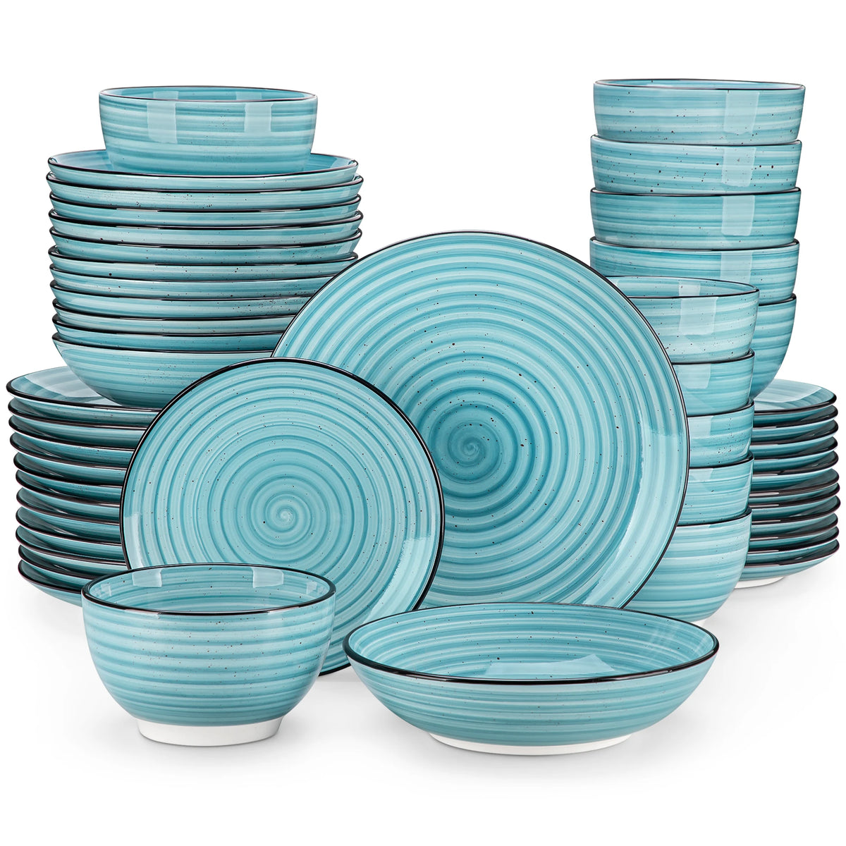 24-Piece Blue Handpainted Spiral Dinnerware Set