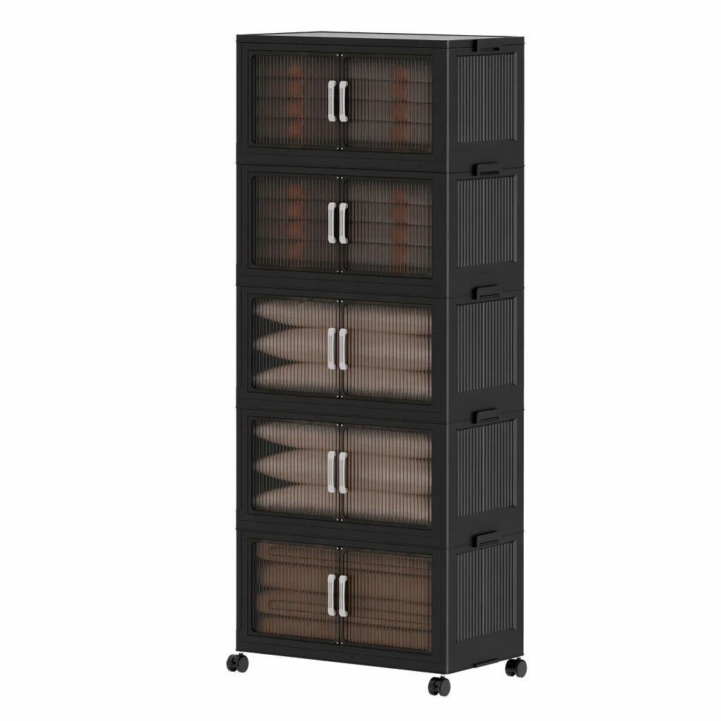 5-Tier Foldable Plastic Storage Cabinet with Wheels