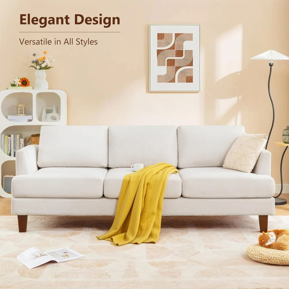 89" 3-Seated Comfy Couch with Deep Seats, Mid-Century Modern Upholstered