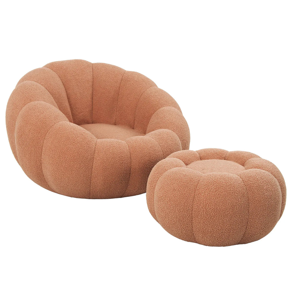Pumpkin Shape Accent Chair with Footstool