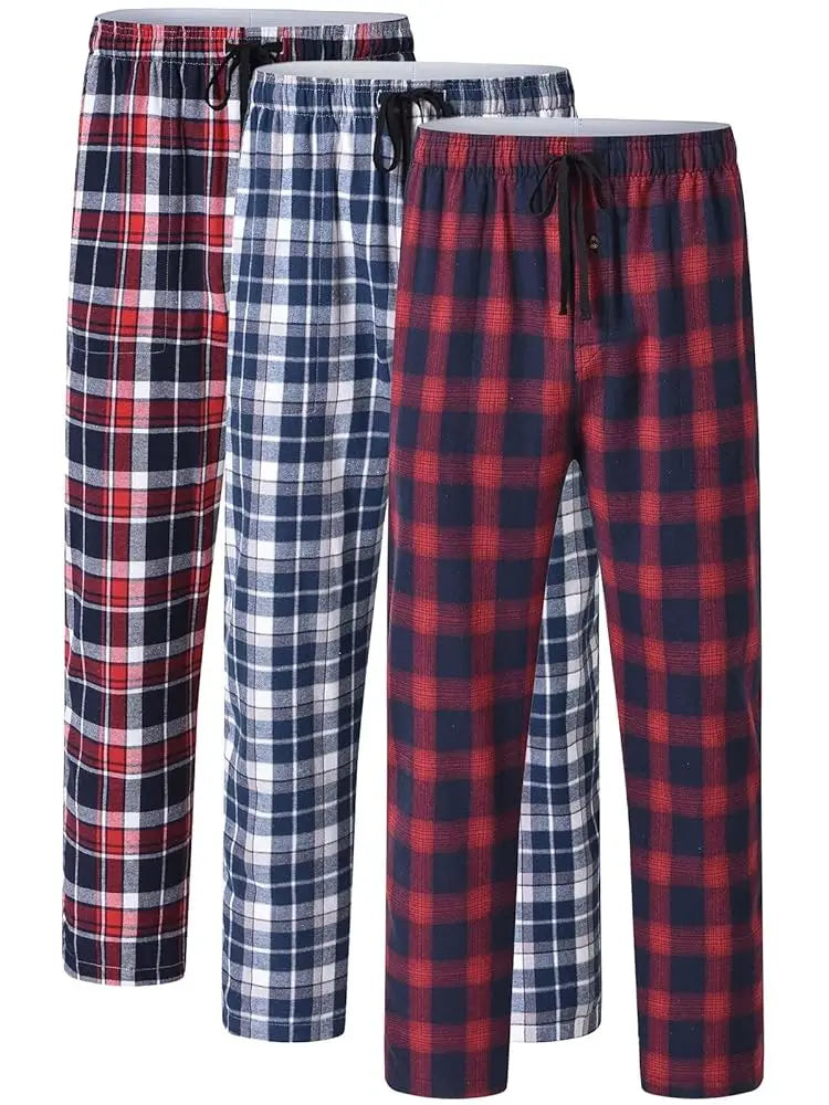 3Pcs Men’s 100% Cotton Plaid Pajama Pants